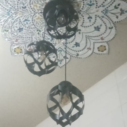 3 Pc Flower Bud Shape Matt Black Hanging Pendant Light