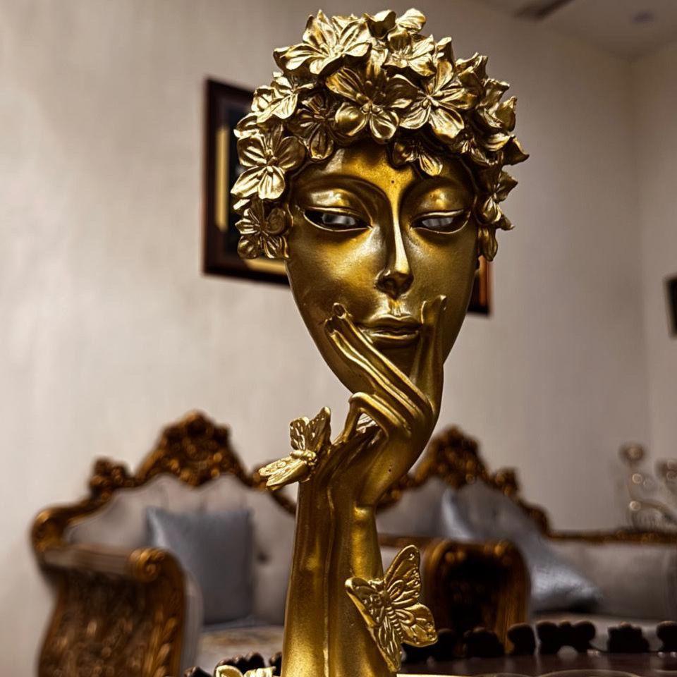 Resin Face Thinker Statue Butterfly Theme All Golden