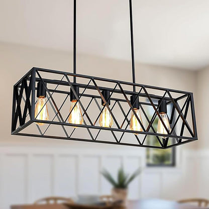 5 in 1 Chandelier Matte Black Pendant Light