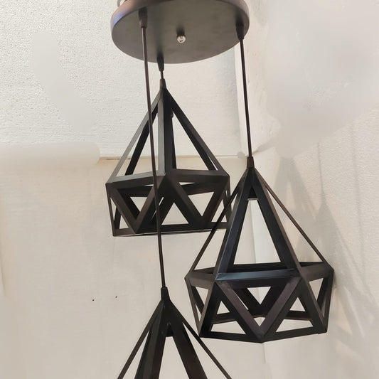 3 Pc Diamond Shape Matt Black Hanging Pendant Light