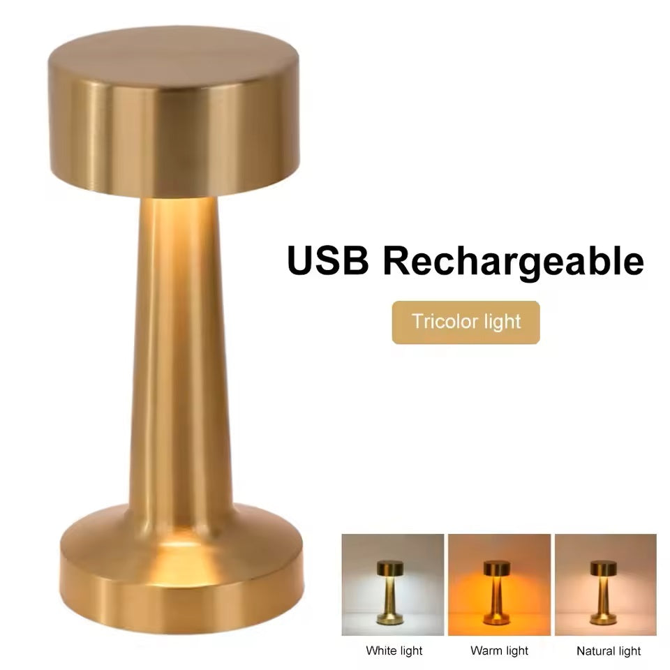 Golden Metallic Rechargeable Touch Table Lamp