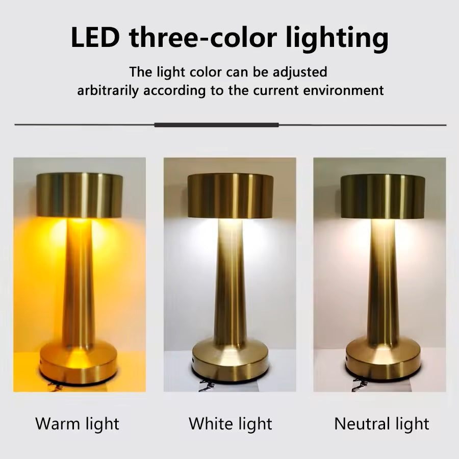 Golden Metallic Rechargeable Touch Table Lamp