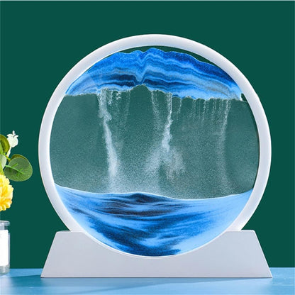 Quicksand Sandscape Moving Art – 3D Round Glass Sand Art for Aesthetic Decor