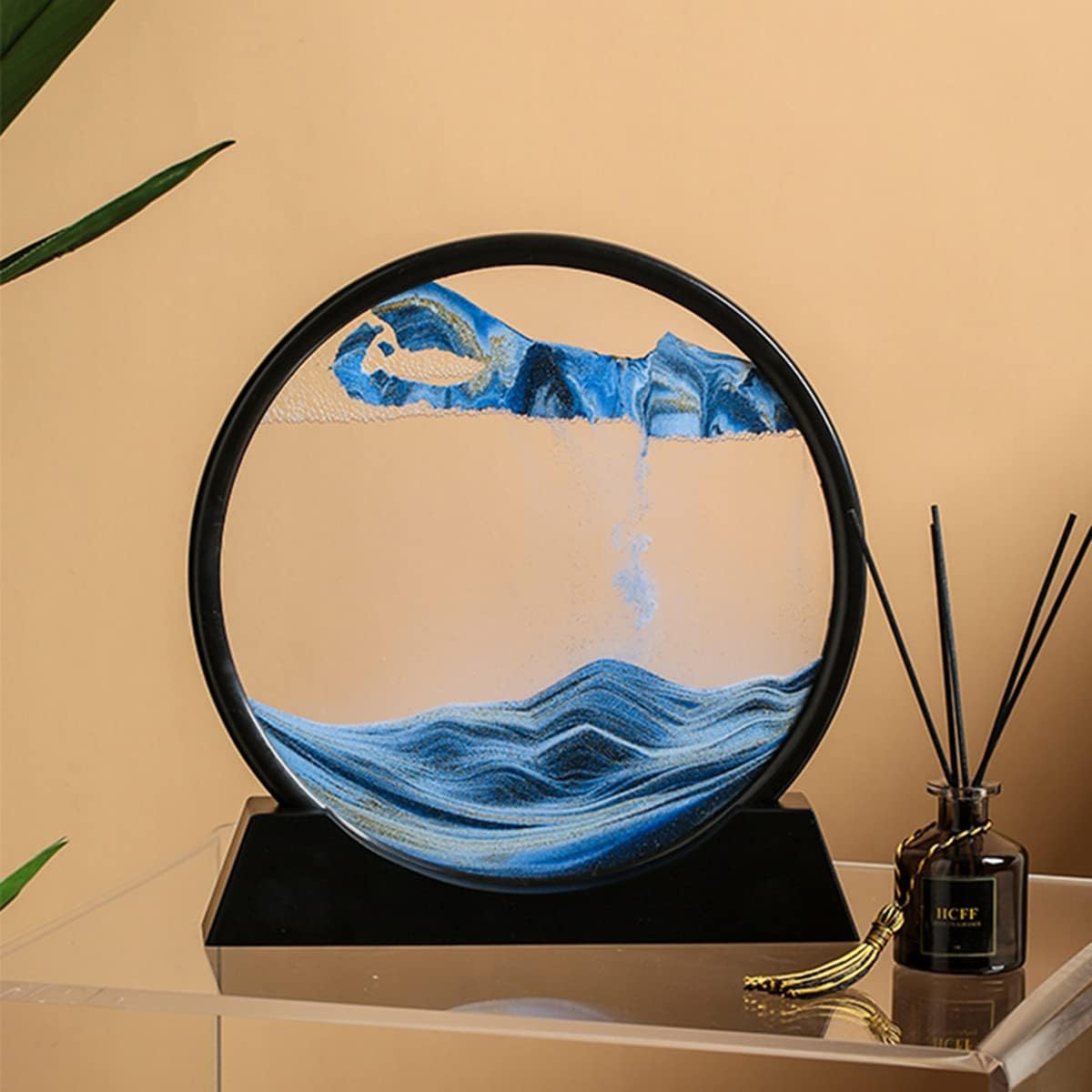 Quicksand Sandscape Moving Art – 3D Round Glass Sand Art for Aesthetic Decor