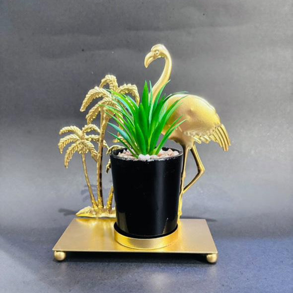 Metallic Table Decor – Elegant Home & Office Accents (Ostrich, Leaf, Pot Designs)