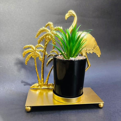 Metallic Table Decor – Elegant Home & Office Accents (Ostrich, Leaf, Pot Designs)