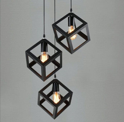 3 in 1 Square Cube Matte Black Metal Hanging Light