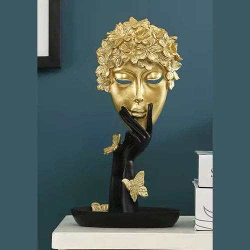 Resin Face Thinker Statue Butterfly Theme Golden And Black