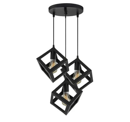 3 in 1 Square Cube Matte Black Metal Hanging Light