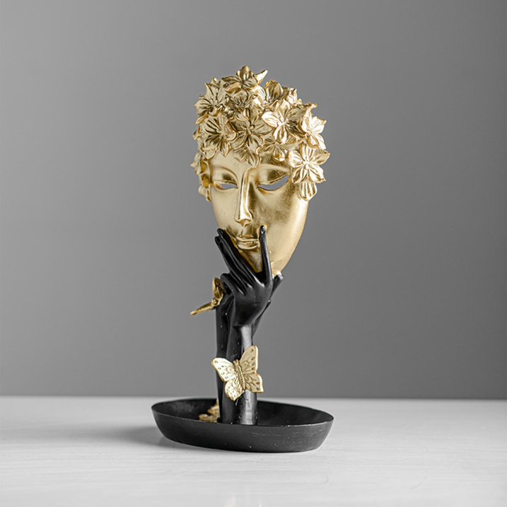 Resin Face Thinker Statue Butterfly Theme Golden And Black